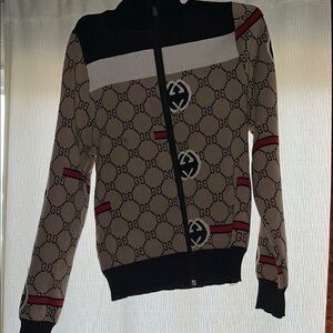 Gucci Beige and Black Zip-Up Jacket